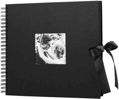 Scrapbook Fotoalbum mit Fotoöffnung für Valentinstag, Geschenke, Hochzeit, Gästebuch, DIY, Jahrestag, Reisen, Erinnerungen, Scrapbooking, 80 schwarze Seiten (40 Blatt), Schwarz , 25.40 cm