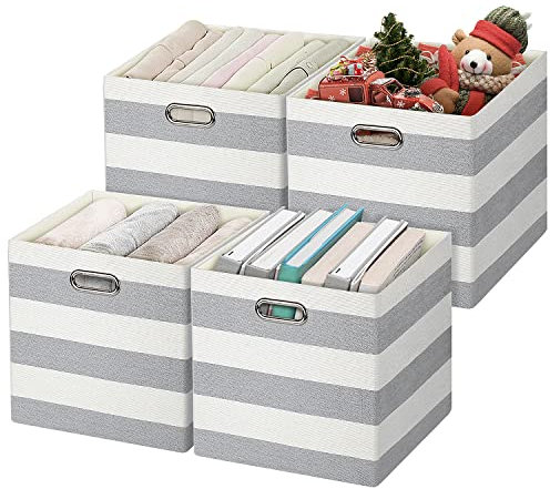 Posprica Kallax Cube Storage Boxs,33×33cm Storage Cube Basket Bins,Fabric Drawers Containers for Office,Closet, Toys, Laundry - Set of 4,Grey/beige