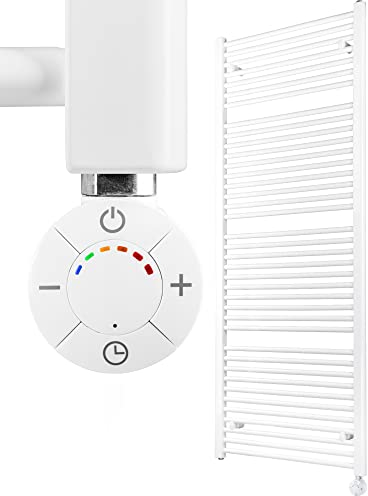 HEATSUPPLY® Handtuchheizkörper elektrisch weiß 1.662 x 600mm Badheizkörper elektrisch mit Thermostat inkl. 900 Watt Heizstab No. 2 mit Timer