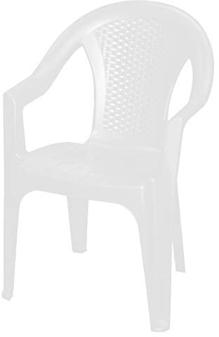 Spetebo Stapelbarer Gartenstuhl in weiß - Monoblock in Rattan Optik aus Kunststoff - Stapelstuhl Kunststoffstuhl (1 Stück - weiß)