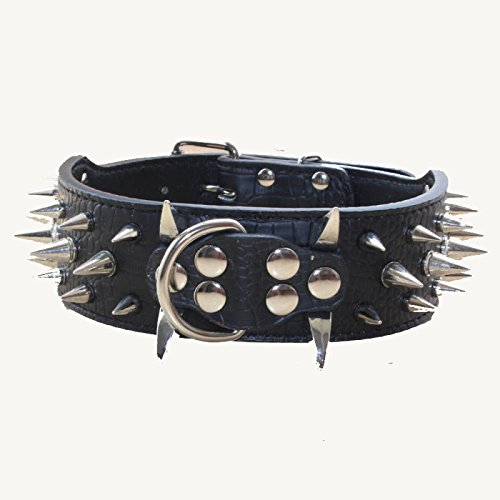 haoyueer Hundehalsband mit Spitzen Nieten, 5,1 cm breit, stilvolles Leder-Hundehalsband für mittelgroße und große Hunde, Pitbull, Labrador, Boxer Rottweiler, Deutscher Schäferhund, Schwarz, Größe L