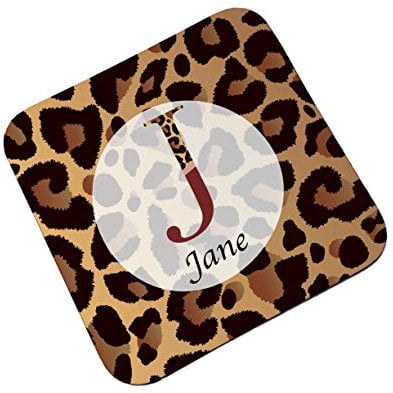 Personalised Leopard Print Coaster, Wooden Glossy Hard Coaster, Gift, Table Mat, Drinks Mat, Table Saver gift