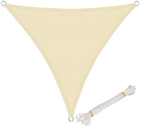 WOLTU Voiles d'ombre Triangle 5x5x5 m Respirante en HDPE, Toile d'ombrage Protection Solaire, Anti 85% UV Contre Le Vent, pour Jardin terrasse Camping Crème