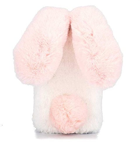 HongHushop Cute Rabbit Case Plush Cover for iPhone 8 / iPhone 7 Case Super Soft Warm Fluffy Furry Bunny Ears Shockproof Back Case Cover Chic Bling Crystal Diamond Bowknot Case -White pink