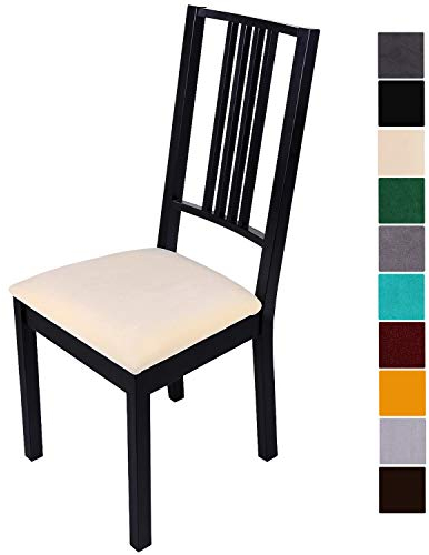 Homaxy Stuhlbezug Sitzfläche Samt Weich Sitzbezug Stuhl Stretch-sitzbezüge für Esszimmerstühle Abwaschbar Schonbezug Hussen für Stühle- 6er Set, Beige