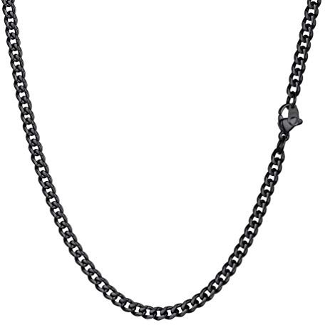 PROSTEEL Cuban Link Chain Necklace 3mm Black 22 inch Men and Women Hiphop Jewelry