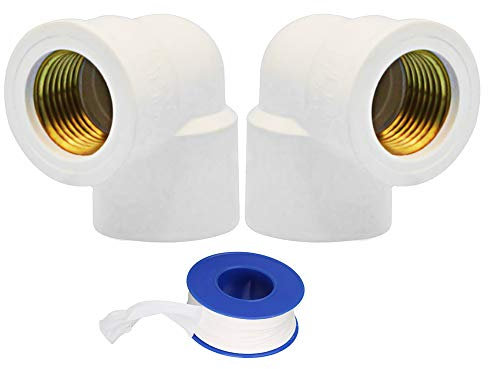 YOFASEN Raccordi per Tubi Acqua in PVC, 25mm - 2 pezzi Angolo Raccordo a Gomito 90 ° Raccordi Filettatura Femmina Connettore + 1 pezzir Tubi Nastro