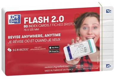 Oxford Flash 2.0 Flashcards A7 75x125mm Liniert Weiss 80 Stück