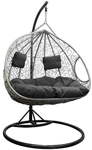 Trendyshop365 XXL Polyrattan Hängesessel mit Gestell Hängestuhl für Garten & Lounge anthrazit Schutzhülle