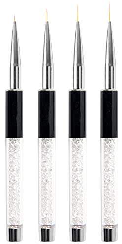 Nail Art Liner Brushes, 4 Pcs Fine Detail Nail Art Brushes UV Gel Thin Nail Art Painting Brush Line Drawing Pen DIY Nail Art Tools, Sizes 5/7/9/11mm (Black+Clear)