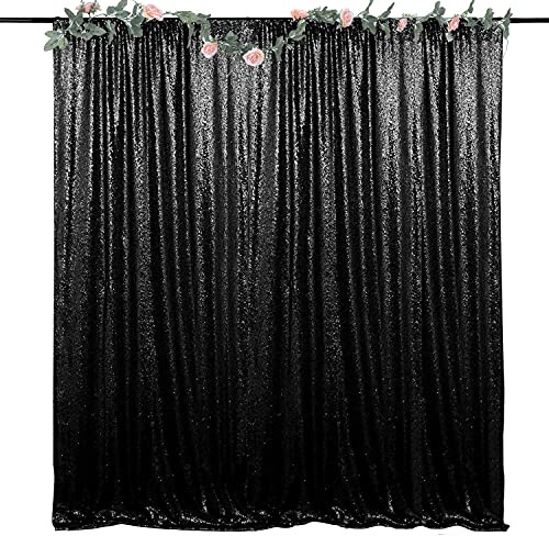 HMQIANG Schwarze Pailletten-Hintergrundvorhänge, 2,4 m x 2,4 m, 1 Paneel, glitzernder Hintergrund, Fotografie, für Halloween, Party, Geburtstag, Hochzeit, Dekoration