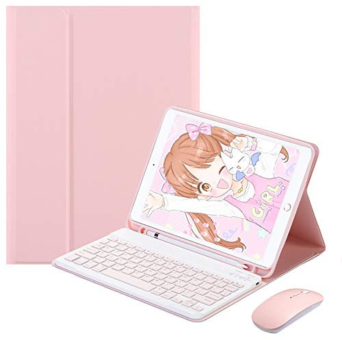CHSTLS Funda Teclado y Mouse Combo para Apple iPad Mini 4 / Mini 5, Delgado y Ligero, Estuche con Magnético Teclado Bluetooth Inalámbrico Removible/Ranura para Lápiz - Rosa