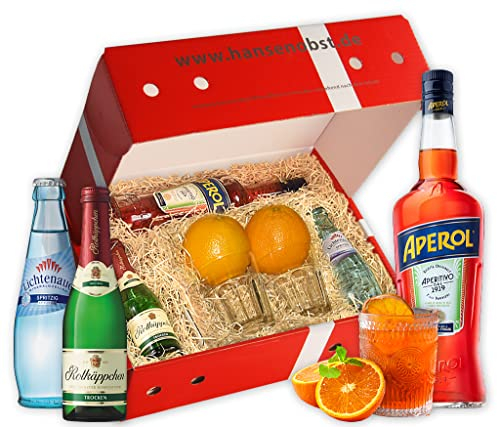 Hansen Obst - Geschenkbox Aperol Spritz-Cocktail - Cocktail Mix Set - Präsentkorb Cocktail-Starter-Set - Geschenk Cocktail Liebhaber (Die Klassische)