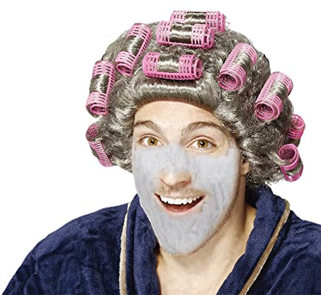 Lockenwicklerperücke für Männer-Kostüme, lustige Crossdresser-Lockenwickler, Hausfrauenkostüm-Perücke für Erwachsene (Farbe: Lockenwicklerperücke)