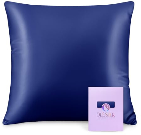 OLESILK Seide Kissenbezug Kissenhülle Haar- und Hautpflege mit Reißverschluss 16 Momme 1 Stück Marineblau 80x80cm