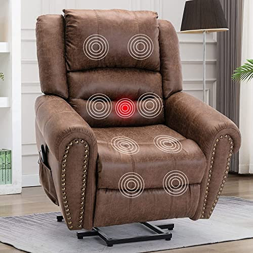 Merax Power Lift Massage Chair Electric Recliner for Elderly Heated Vibration Massage Faux Leather Sofa Motorized Living Room Chair with Side Pocket and USB Charge Port Massage Remote Control