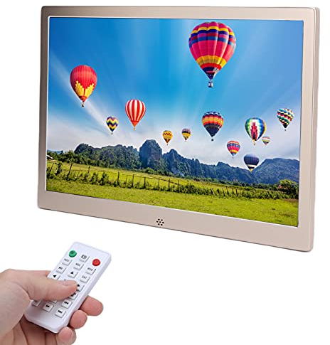 Wakects Digitaler Bilderrahmen 12 Zoll LED 1280 x 800 HD Digitaler Fotorahmen mit Fernbedienung, Unterstützung für Foto/Video/Musik/Kalender/Wecker, Metall, für