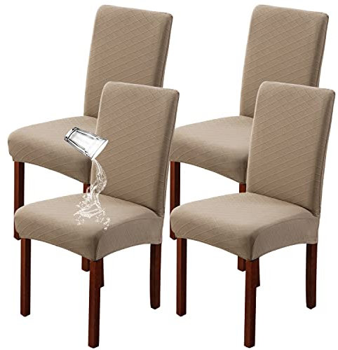 JUNZHE 4/6 Stück Esszimmerstuhlbezug, Moderne Elastische Teleskopstuhl-Schutzhülle, abnehmbare waschbare Küchenstuhl-Sitzbezug (Sand,4 Pieces)