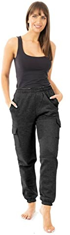 Womens Cargo Bottoms Fleece Joggers Combat Jogging Sweatpants Elastic Waist