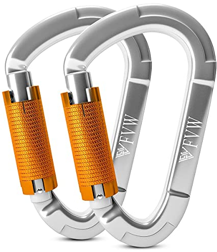 Karabiner Klettern Kletterausrüstung,2 Stück UIAA-Zertifiziert 25KN Auto Locking Kletterkarabiner Clips für Hängematten, Schaukel, Locking Hundeleine und Geschirr, Camping, Wandern & Utility (Silber)