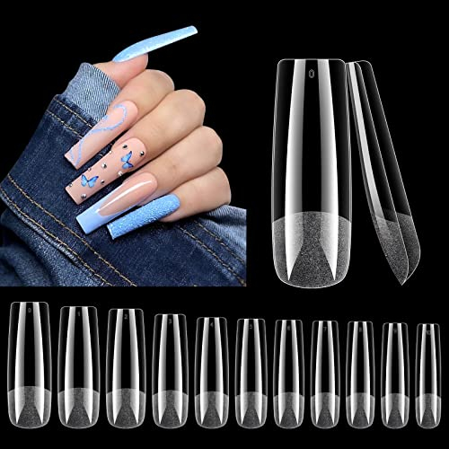 Deciniee Faux Ongles Transparents, 550 Pièces Extra Longs Effilés Pour Extensions en Acrylique, 11 Tailles de Faux Ongles Carrés, Kit D'extension Professionnel Pour Ongles en Salon et à la Maison