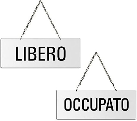 Cartello Libero - Occupato in melamina bianco | con catenella | 175x65 mm | 31229-W