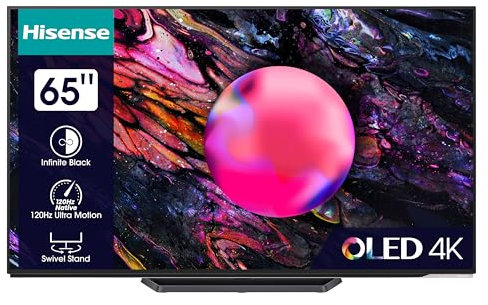 Hisense 65A85K 164cm (65 Zoll) Fernseher, OLED, 4K, HDR, Dolby Vision IQ & Atmos, IMAX Enhanced, Filmmaker Mode, 120Hz, Apple AirPlay, Alexa Built-in, Game Mode Pro, DTS Virtual X, anthrazit (2023)