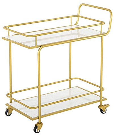 TEmkin Home Gold Barwagen/Industrie-Barwagen/Servierwagen für Hotels, Restaurants, Heimgebrauch, Marmor, Glas-Servierwagen, Aufbewahrungswagen (Marmor) (Gold)