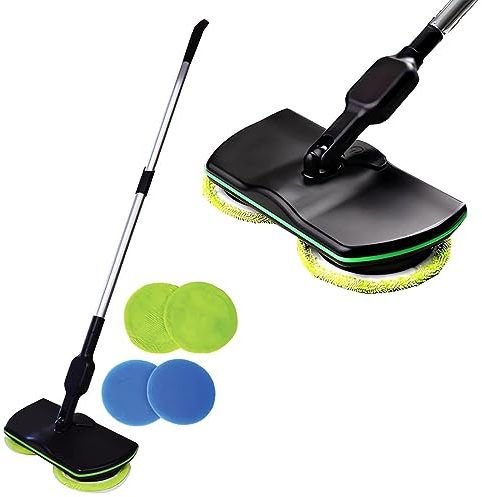 SANON Fregona Eléctrica Inalámbrica,Fregona Giratoria Limpiador Sin Cable,con Mango Ajustable,Batería Recargable,Limpiar y Encerar Pisos de Madera Noble y Laminados,para Suelos Duro,Nero