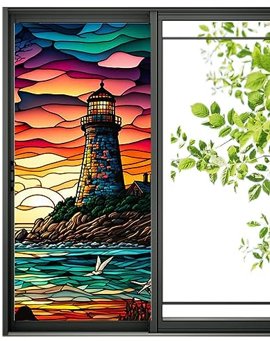 Film Brise-Vue pour Fenêtre à Dessin Coloré - Autocollant Statique Sans Colle, Amovible pour Verre, Bain, Bureau, Cuisine - Décoration Fenêtre