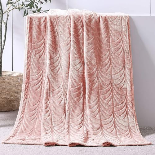 Whale Flotilla Couverture Polaire à Feuilles, 130x150 cm, en Flanelle Douce Chaude et Confortable pour Canapé ou Lit, Convient à Toutes Les Saisons, Rose