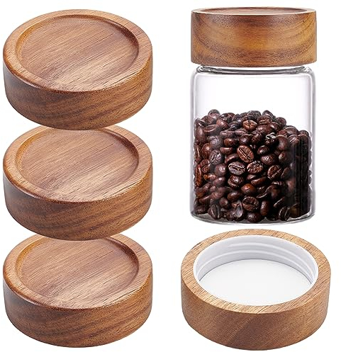 BENECREAT 4pcs Wooden Mason Jar Lids, Reusable Sealer Covers Camel Column Screw Replacement Lids for Home Kitchen Jar Spice, Inner Diameter: 2 inch