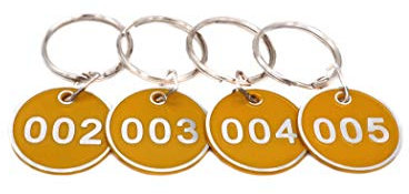 Aluminum Alloy Metal Key Tag Set, Number ID Tags Key Chain, Numbered Key Rings, 100 Pieces - Yellow -1 to 100
