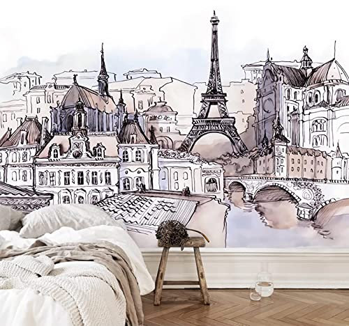 GIVLWF Papier Peint Panoramique de Tour Abstraite Moderne, Art Du Paysage Urbain Aquarelle Poster Murale Intissé - pour Chambre Salon Décoration Murale - 300 x 210 cm