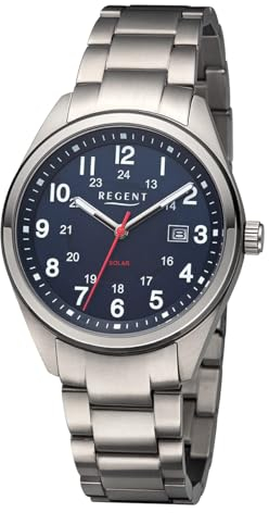 REGENT Herrenuhr Solar Titan mit Gliederarmband Analog 10 ATM F-1538