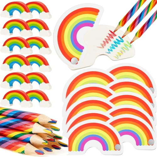 Tenare 36 Stück Regenbogen Stifte Set Regenbogen Buntstifte Radiergummis und Mini Notizblöcke Regenbogenstifte Kinder Studenten für Malen und Zeichnen Geschenk Zubehör