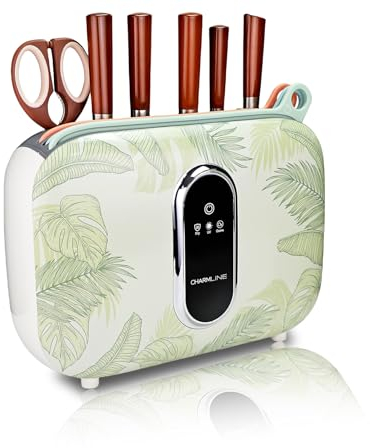 Charmline Smart Cutting Board Set, Chopping Board Self Cleaning Holder with 3pcs Cutting Boards, 4 knives, Scissors and Knife Sharpeners, Drying Chopping Board Organizer