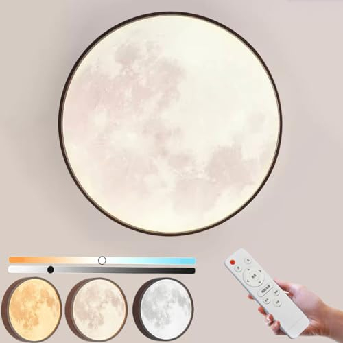 EOEO LED 3D Mond Lampe Kinderzimmer Licht Mond Wandleuchte Dimmbar mit Fernbedienung Holzoptik Deko Wandlampe Nachtlampe Wand Nachttischleuchte für Jungen Mädchen Schlafzimmer Nachttischlampe,40cm