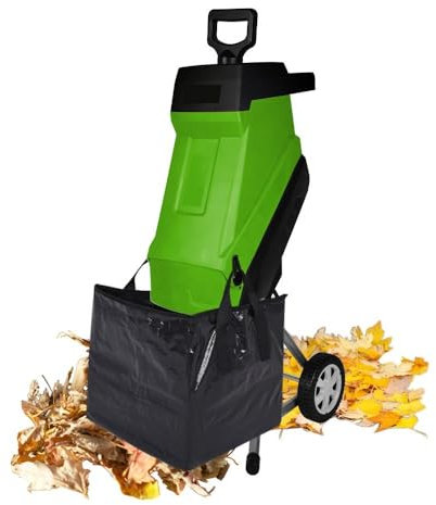Trituratore da giardino 2400 W, biotrituratore silenzioso, dimensioni di taglio regolabili, capacità massima 39 mm, contenitore di raccolta da 50 litri, trituratori e cippatori con ruota di trasporto
