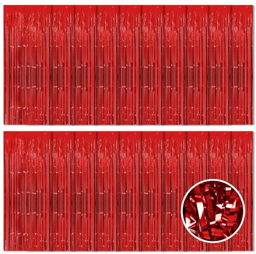 Fransenvorhänge aus Folie, 1 x 2,5 m, Metallic-Lametta-Folie, Fransenvorhang, Hintergrund für Geburtstagsparty-Dekorationen, Rot, 20 Stück