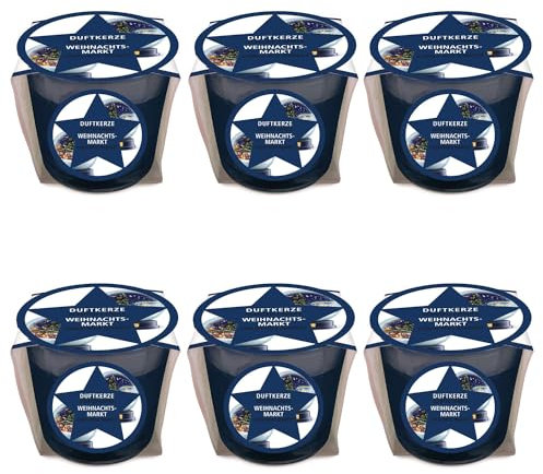 pajoma® Mini Duftkerze 6er-Set, Weihnachtsmarkt - Weihnachten Edition | 45g Wachsgewicht, Brenndauer: 10 Stunden, in edler Geschenkverpackung | Premium Qualität