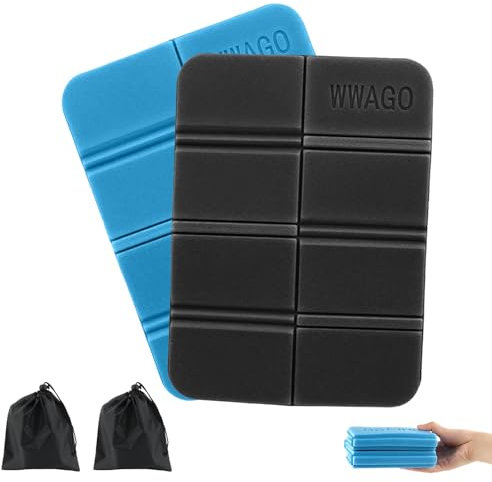 RISVOWO 2PCS Coussins de Siège Pliable avec Sac de Transport, Mini Tapis de Sol Camping Isolant, XPE Ultralégère Tapis en Mousse, pour Camping, Randonnée, Extérieur (Bleu et Noir