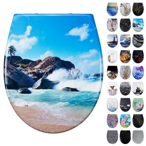 Fanmitrk WC Sitz mit Absenkautomatik, Toilettendeckel Duroplast, Klodeckel mit Schnellverschluss, Montage von oben, Toilettensitz mit Motiv