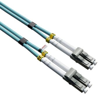 rhinocables OM4 LC Fibre Optic Cable | 50/125µm Multi-Mode | Aqua LSZH Jacket for Safety | 850nm & 1300nm Wavelength | Optical Lead for Network Transceivers, SFP Modules & Ethernet Devices (50cm)