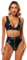 FEESHOW Damen Wetlook Dessous Lack Leder BH Top Slip String Set Lackoptik Bikini Thong High Cut Sexy Fetisch Lingerie Badeanzug Schwarz_P S