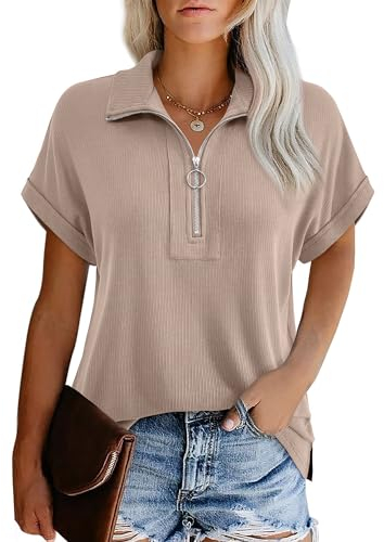 Damenshirts Lässig Kurzarm Sommer Frauen Tshirt Modern Lang Wanderbluse Damen Kurzarm Unifarben Elegant Blusen & Tuniken für Damen Shirt Überschnittene Schulter Bluse Locker Fallend Oberteil,XL