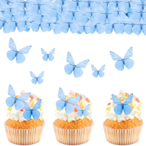 ENLACE Essbare Tortendeko Schmetterlinge Cupcake Topper, Esspapier Blau Schmetterling Geburtstag Kuchen Muffin Deko