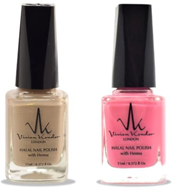 (2Pcs Set) Henna Infused Halal Nail Polish Water Permeable Nail Polish Wudhu and Vegan Friendly Long lasting Shiny Nail polish (Rose Gold + Zara)
