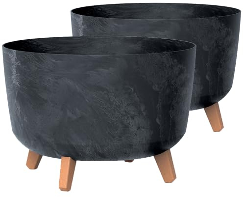Tymar Blumentopf mit Füßen, 2er-Pack, Blumenkübel, Pflanzkübel, Übertopf, Runde Form((2pack) Beton Anthrazit; ø 29 cm)