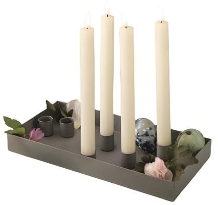 Kerzentablett Grey aus Metall + 6 magnetische Kerzenhalter für Stabkerzen & Tafelkerzen, Kerzenboard, Lichterboard